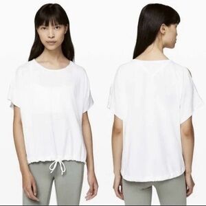 Lululemon White Renew The Day White Cold Shoulder Top Drawstring Crew Neck Sz 10